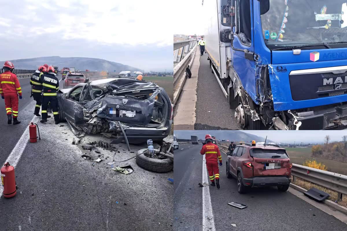 accident între două mașini și un tir pe a1 între sibiu și sebeș