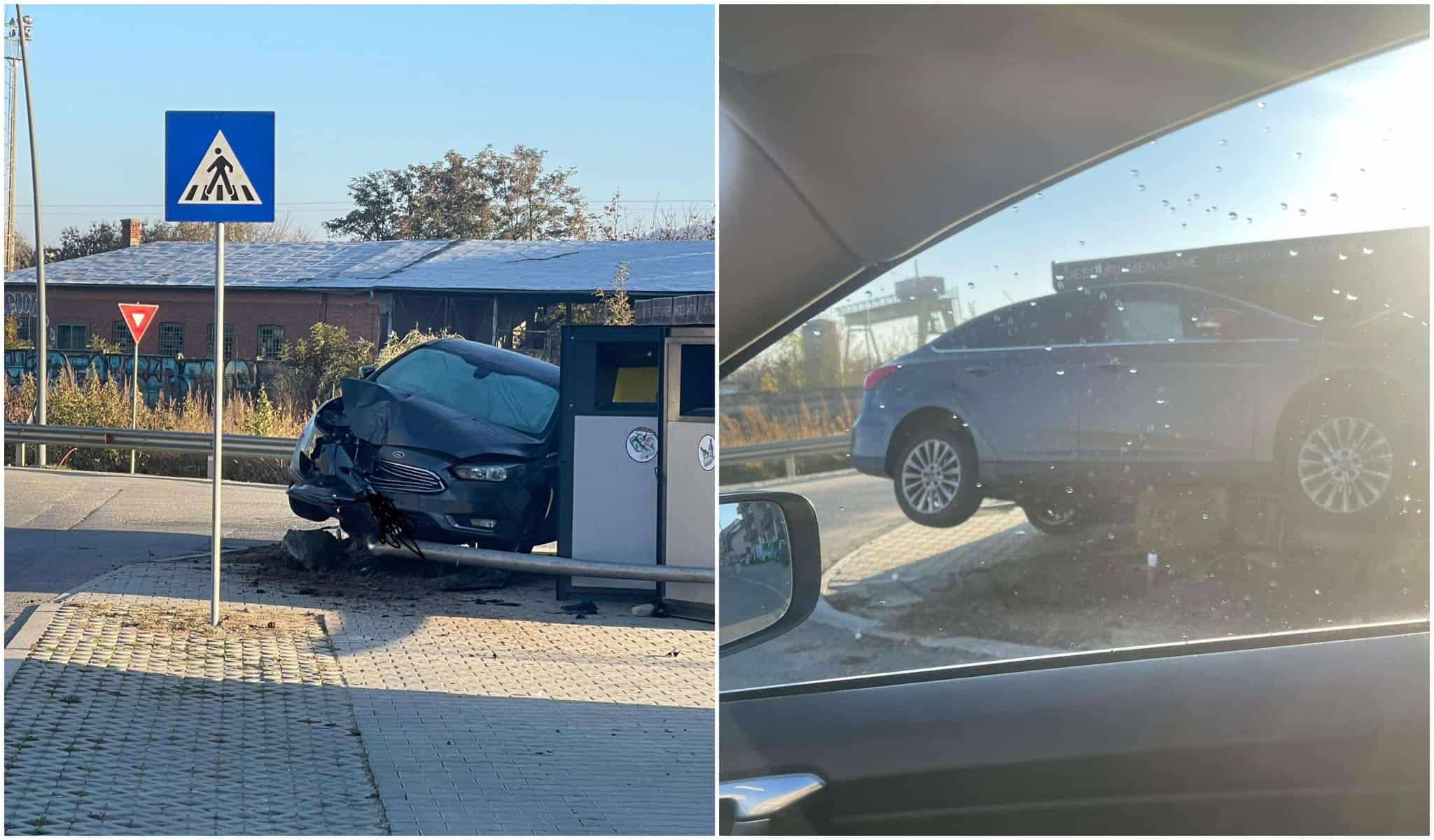 accident ca în filmele cu cascadori la șelimbăr. a „cocoțat” mașina pe o movilă (foto)