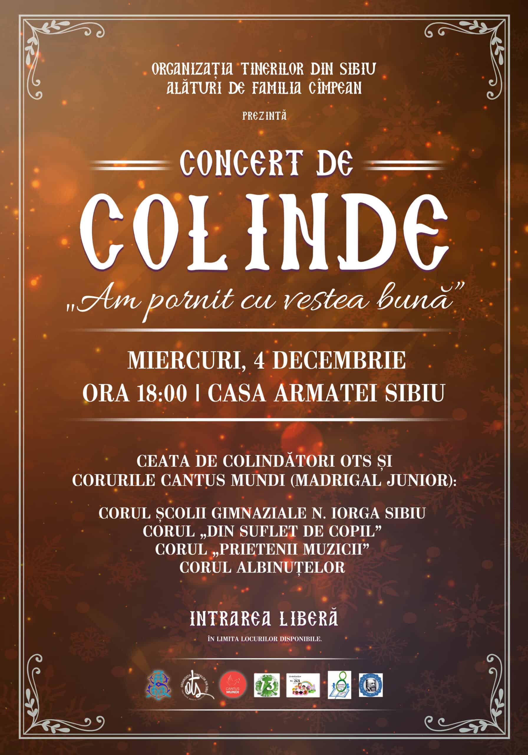 Concert de colinde ,,Am pornit cu vestea bunǎ” la Casa Armatei din Sibiu