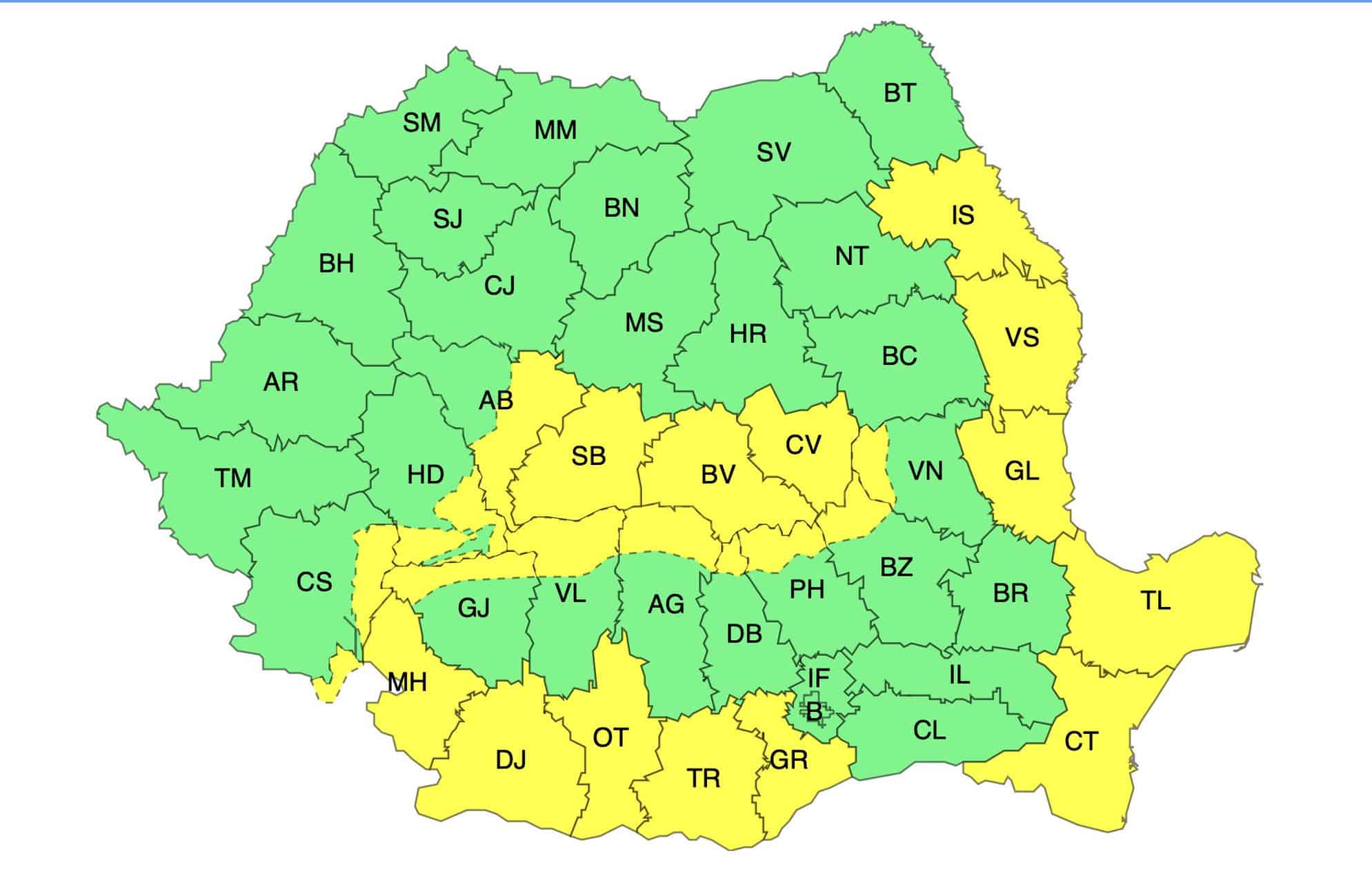 Cod galben de vânt, prelungit în județul Sibiu