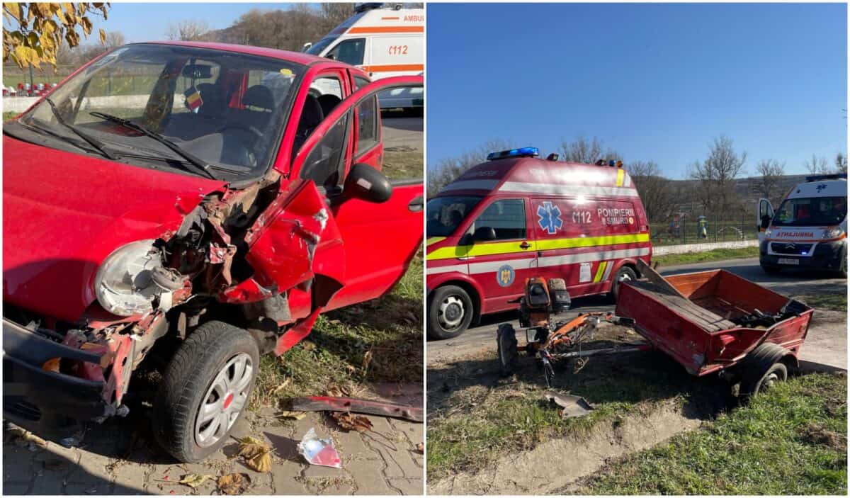 accident la târnava între doi șoferi băuți. o mașină s-a izbit de un utilaj agricol