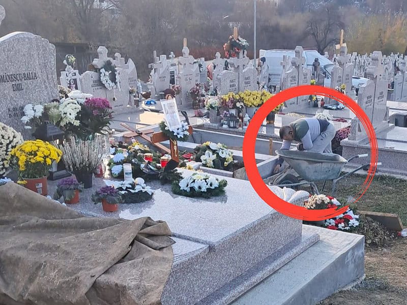 Gâlceavă în Cimitirul de la Cisnădie. Înmormântare ,,bruiată” de o betonieră și câțiva muncitori (foto)