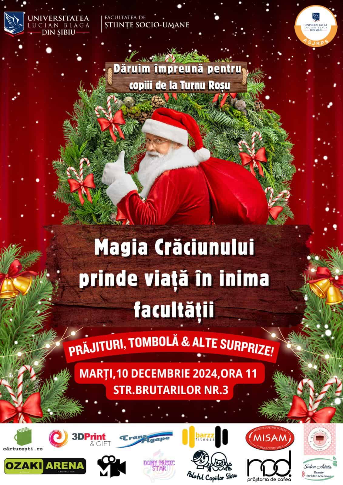 „Magia Crăciunului prinde viață” la Facultatea de Științe Socio-Umane: Eveniment caritabil pentru copiii din Turnu Roșu