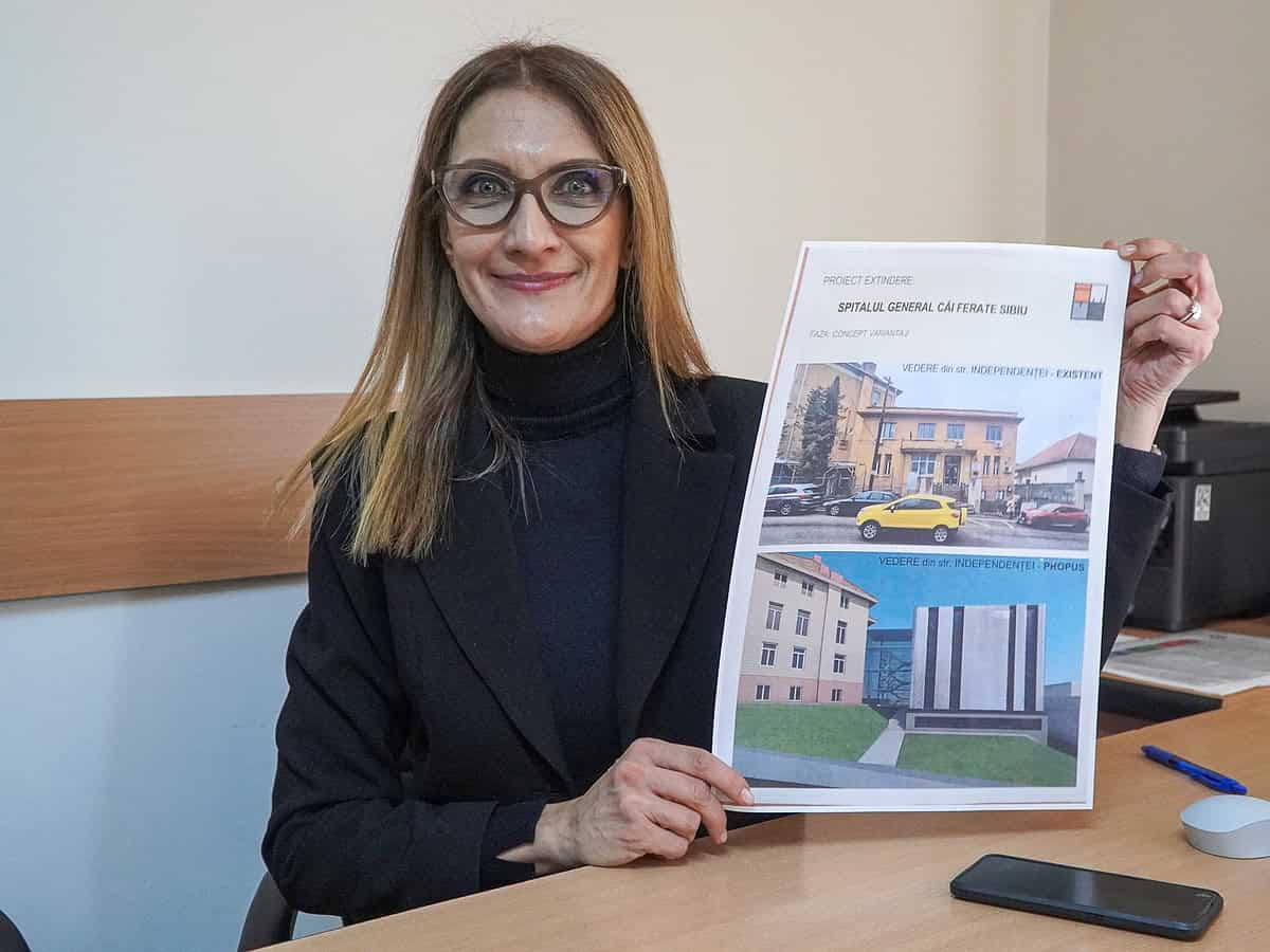 Cum va arăta Spitalul CF din Sibiu după modernizare. Se face o clădire modernă pe 8 niveluri și cu lift exterior (video)