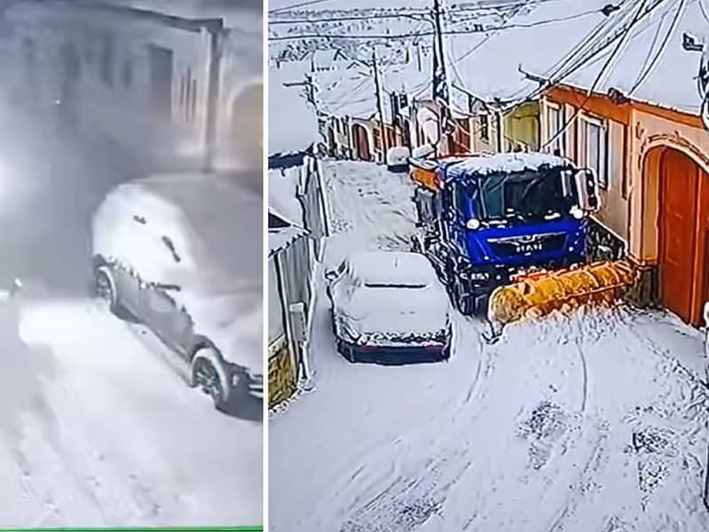 Mașinile de deszăpezire blocate în Rășinari de autoturismele parcate la poartă de localnici (video)