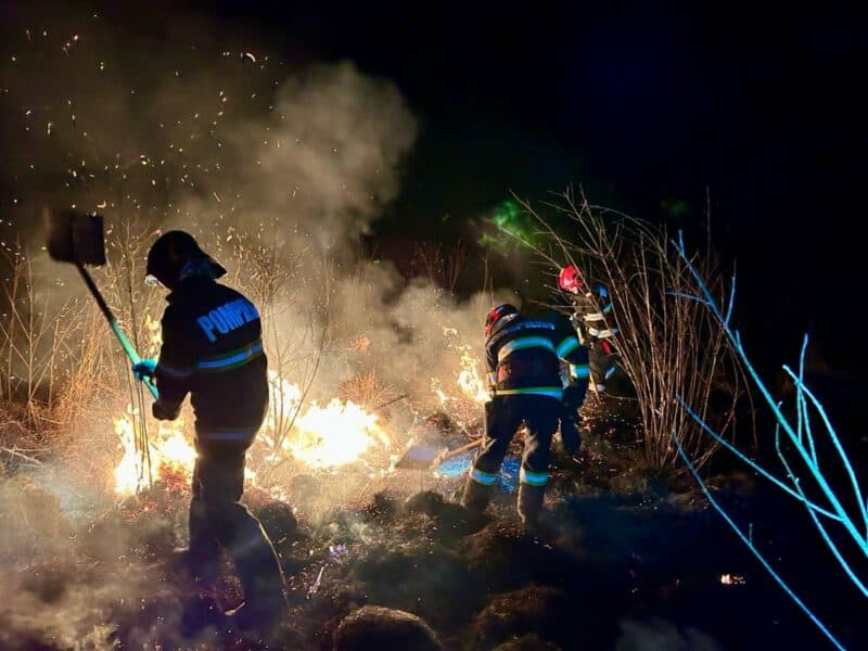 Opt incendii de vegetație într-o singură zi în județul Sibiu. ISU avertizează: “Arderea vegetației uscate este strict interzisă!”