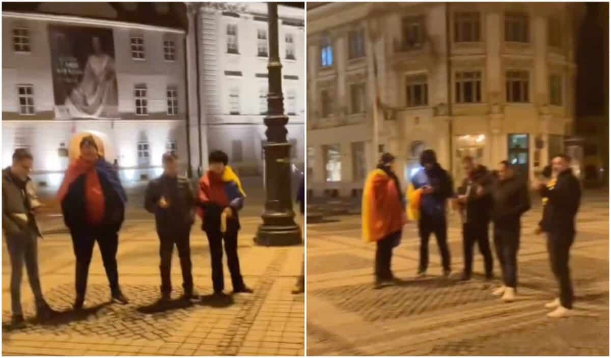 Aproape 30 de susținători ai lui Călin Georgescu protestează duminică seara în Piața Mare (video)